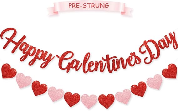 Amazon Com Happy Galentine S Day Banner Red Glitter Banner With