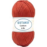 Estako Cotton Life Yarn, 50% Cotton 50% Acrylic, Sport Weight, Terracotta | 100g, 330m, fine size 2, baby cotton, milk cotton, soft crochet and knit yarn, amigurumi, baby blanket, OEKO-TEX Standard 100