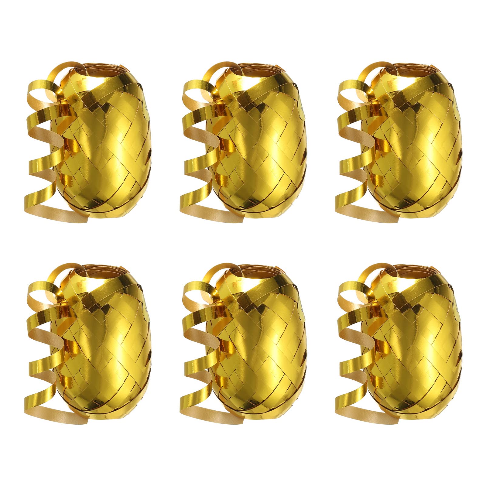 PATIKIL 6pcs Curling Ribbon Crimped Balloon String Shiny Metallic 5mm 10m for Christmas Wedding Gift Crafts Florists Decoration Gold