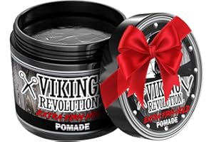 Viking Revolution Extreme Hold Pomade for Men – Style & Finish Your Hair - Extra Firm,Strong Hold & High Shine for Men’s Styling Support - Water Based Male Grooming Product is Easy to Wash Out, 4oz