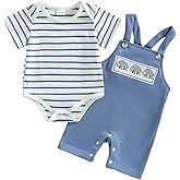 Muspeczenith Newborn Baby Boy Summer Outfit Striped Short Sleeve Romper Overall Shorts 2Pcs Clothes Set