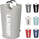 DOKEHOM 90L Large Laundry Basket Collapsible Freestanding Hamper Grey 38x38x79cm