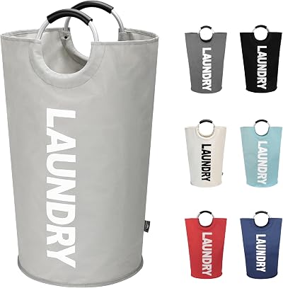 DOKEHOM 90L Large Laundry Basket Collapsible Freestanding Hamper Grey 38x38x79cm