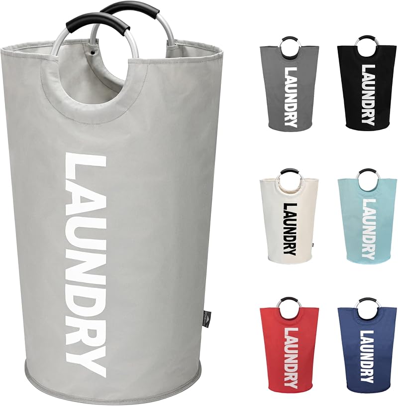DOKEHOM 90L Large Laundry Basket Collapsible Freestanding Hamper Grey 38x38x79cm