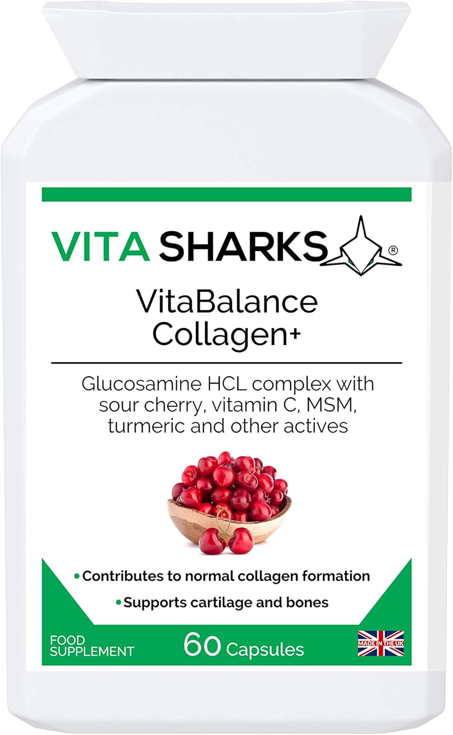 VitaBalance Collagen+ 60 Capsules for Skin Hair, Nails, Joints & Connective Tissue. Vitamin C & E, Iron