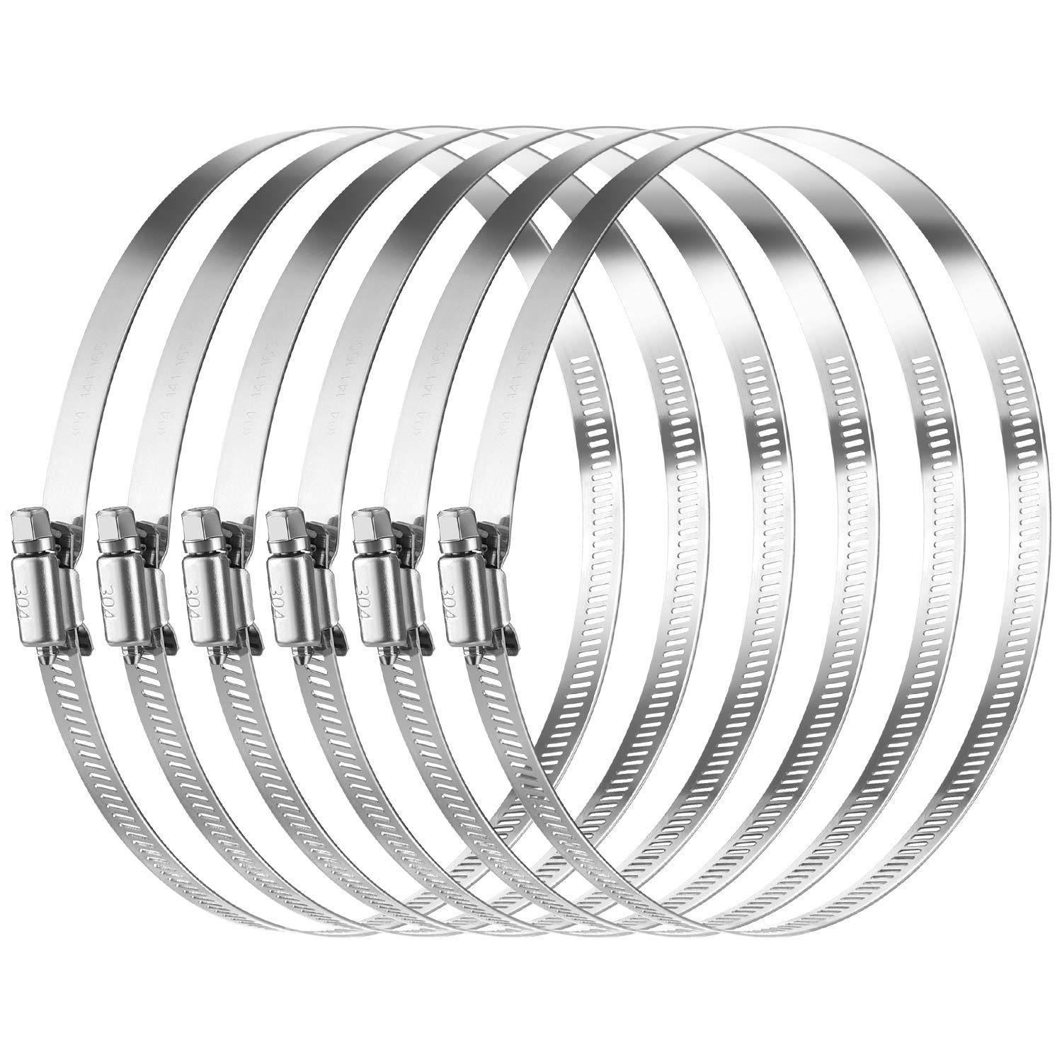 MIAHART 6 inch Hose Clips 304 Stainless Steel Duct Clamps Pipe Clamps Adjustable 141mm-165mm Hose Clamp (Pack of 6) — image 1