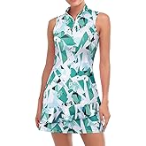 Viracy Tennis Dress for Women Sleeveless Golf Dresses with Shorts and Pockets Ruffle Zip Up Stand Collar Golf Outfits