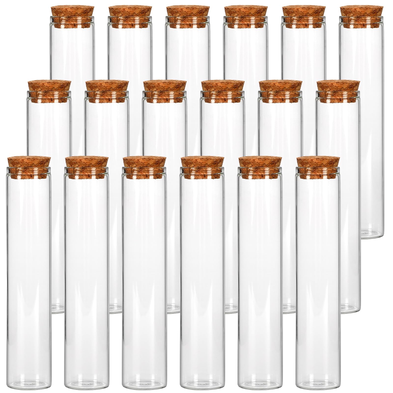 Photo 1 of SUPERLELE 18pcs Glass Test Tube, 25×120mm Clear Flat Test Tubes with Cork Stoppers for Plants Propagation, Scientific Experiments, Bath Salt and Candy Storage