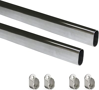 Emuca Wardrobe Oval Hanging Rail Kit 750mm with End Supports Chromed