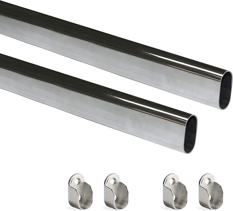Emuca Wardrobe Oval Hanging Rail Kit 750mm with End Supports Chromed