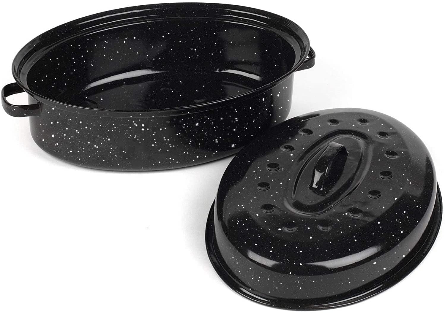 Photo 1 of 16 Inch Roasting Pan with Lid - Covered Oval Roaster - Enamel Carbon Steel Roaster Pot - Excellent Heat Distribution and Non-sticky - for Turkey Chicken Meat & Vegetables -Birthday and Holiday gifts