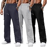 August Alley 3 Pack Men's Cargo Sweatpants Drawstring Thin Straight Leg Pants Casual Baggy Open Bottom Jogger with Pockets