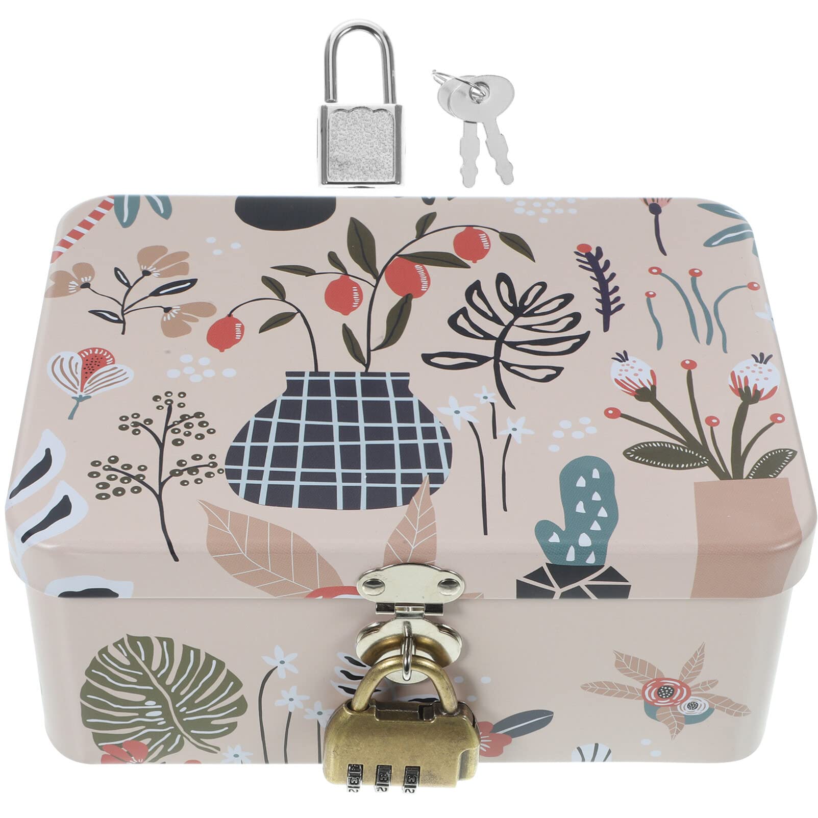 Cabilock Tinplate Box Storage Metal Desktop Organizer for Boys and Girls Use Lock Tinplate Box for Jewelry and Keepsake