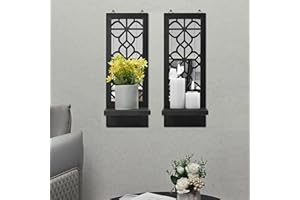 Yorkmills Candle Sconces Wall Decor Set of 2, Rustic Black Wooden Wall Candle Holders with Mirror, Farmhouse Art for Living Room, Dining Room, Bedroom, Bathroom