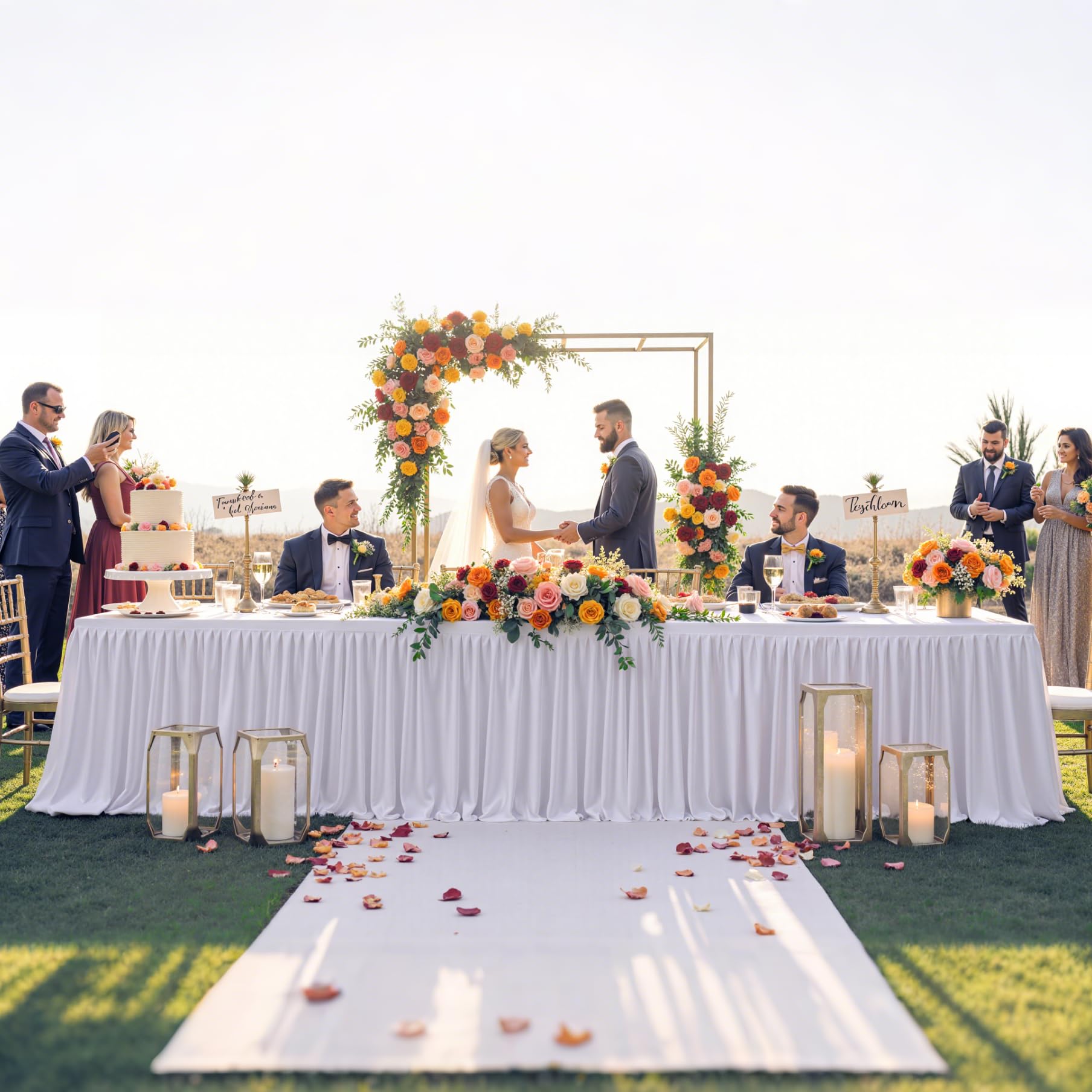 Photo 1 of 21ft White Polyester Table Skirt for Rectangle tables 8ft(Full Cover), Wrinkle Free Pleated Ruffle Cloth Table Desk Skirt 252inch for Banquet Wedding Trade Baby Shower Display Gift Dining Tables