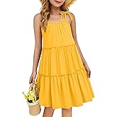 Arshiner Girl Summer Dresses Tween Boho Spaghetti Strap A-Line Swing Flowy Ruffle Tiered Sundress with Pockets