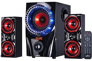 beFree Sound BFS-99X 2.1 Channel Surround Sound Bluetooth Speaker System, Red