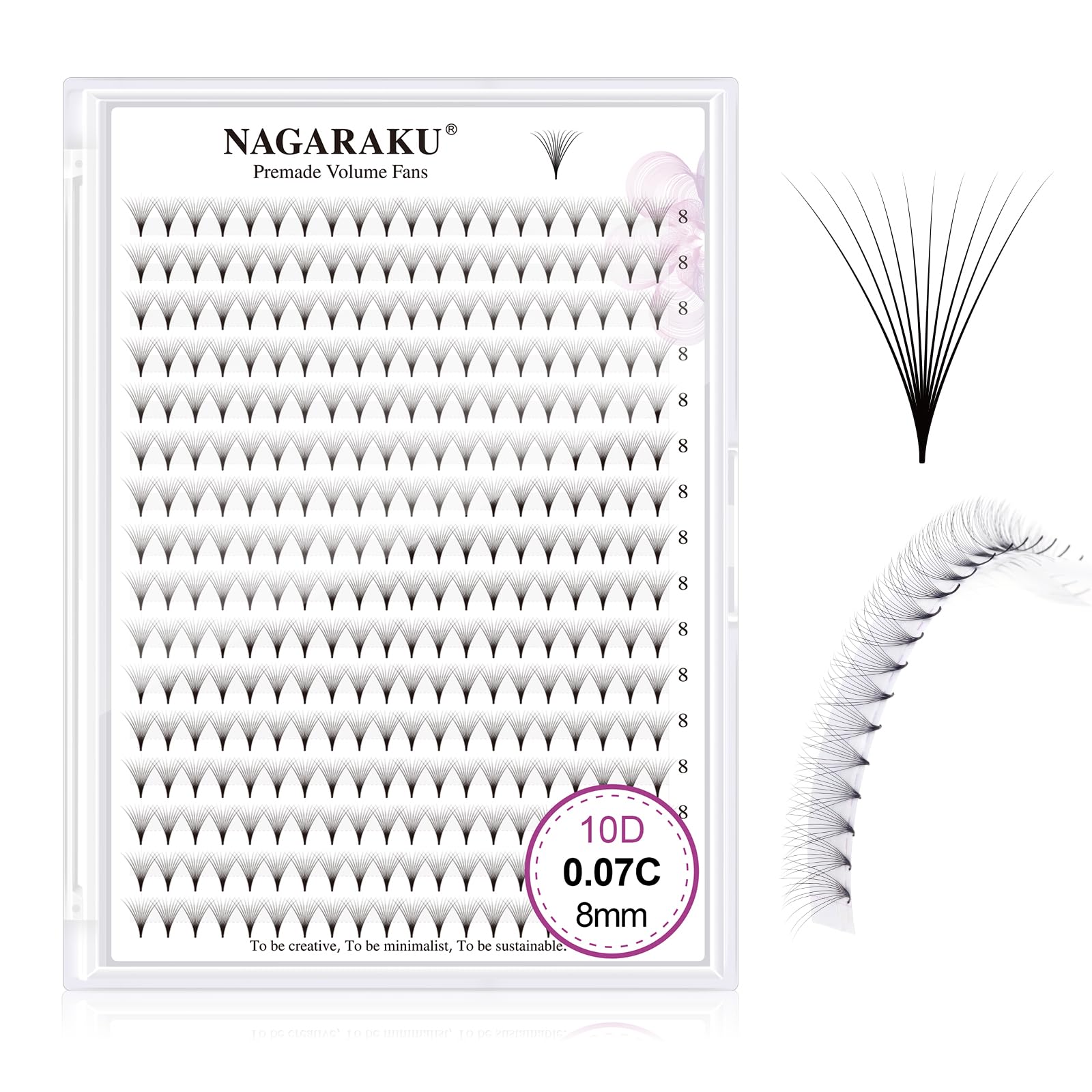 NAGARAKU Eyelash Extensions 320 Clusters Premade Fans Russian Volume Long Stem Premade Fans Thin Pointy Base Natural Pre Fanned Fluffy False Eyelash Black 16 Rows (10D 0.07 C Curl 8mm) — image 1