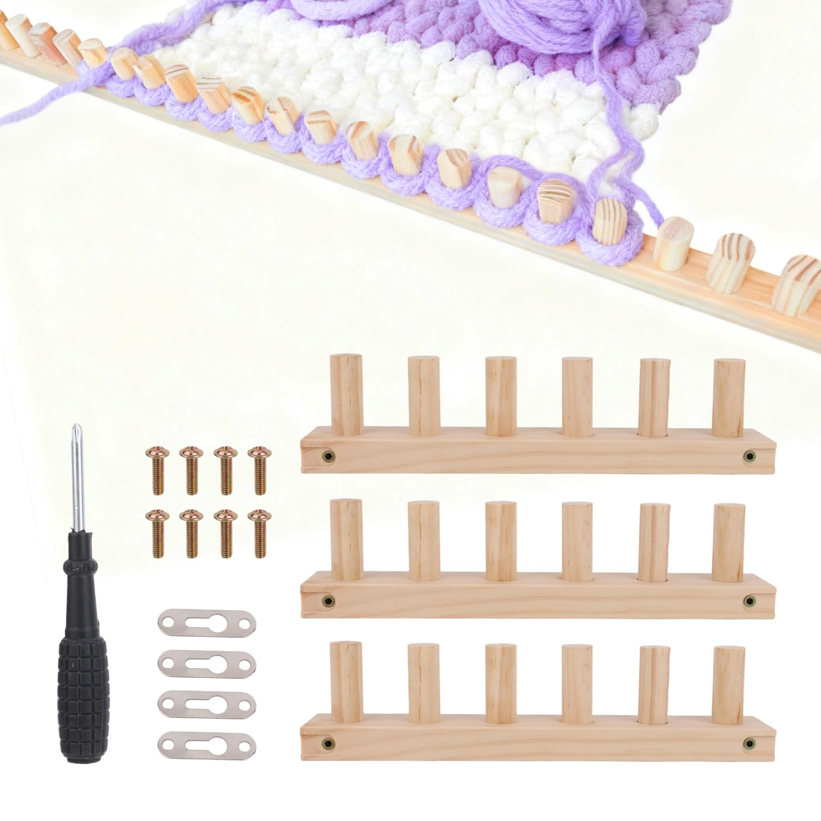 Photo 1 of 3pcs Chunky Knitting Blanket Loom Foldable, 35.4 Inch Thick Wooden Chunky Yarn Blanket Crochet Loom Frame with 1 Screwdriver & Assembly Tools Portable for DIY Blanket Throw Afghan Beginners Friendly