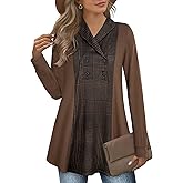 Bebonnie Womens Long Sleeve Casual V Neck Sweatshirts Pullover Tunic Tops with Buttons