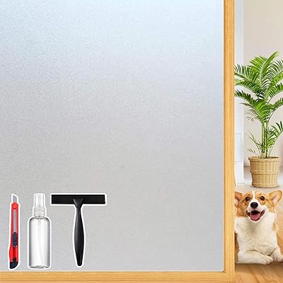 Frosted Glass Window Privacy Film Decorative, Bathroom Window Privacy Film for Glass Windows Cover, Static Cling, Removable, Reusable, Anti-UV, Anti-Glare, Heat Blocking, 17 by 78 inch