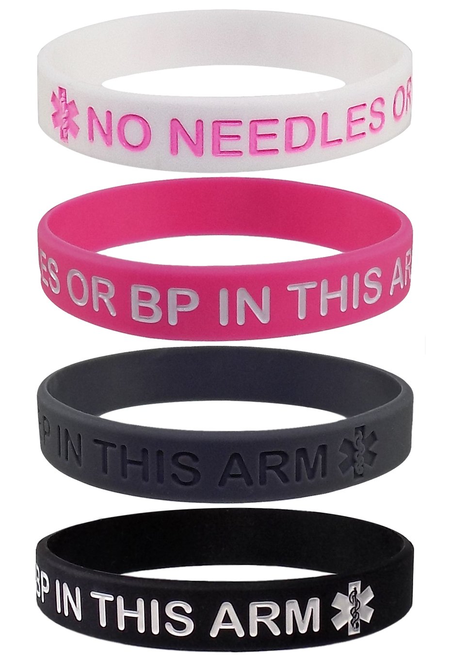 Max Petals Lymphedema Alert NO Needles OR BP This ARM Silicone Bracelet Wristbands, M, Rubber