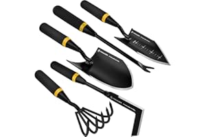 Kemaier Garden Tool Set - Featuring a Heavy-Duty Stainless Steel Hand Cultivator, Transplant Shovel, Trowel, Crack Weeder, and Dandelion Weeder - The Ultimate, Unbreakable Gardening Gift