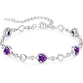 LOUISA SECRET Birthstone Bracelets for Women, 925 Sterling Silver or Brass Plated with Rose Gold Charm Link Bracelets Birthday Anniversary Christmas Gift for Women Wife Mom Girlfriend Lady