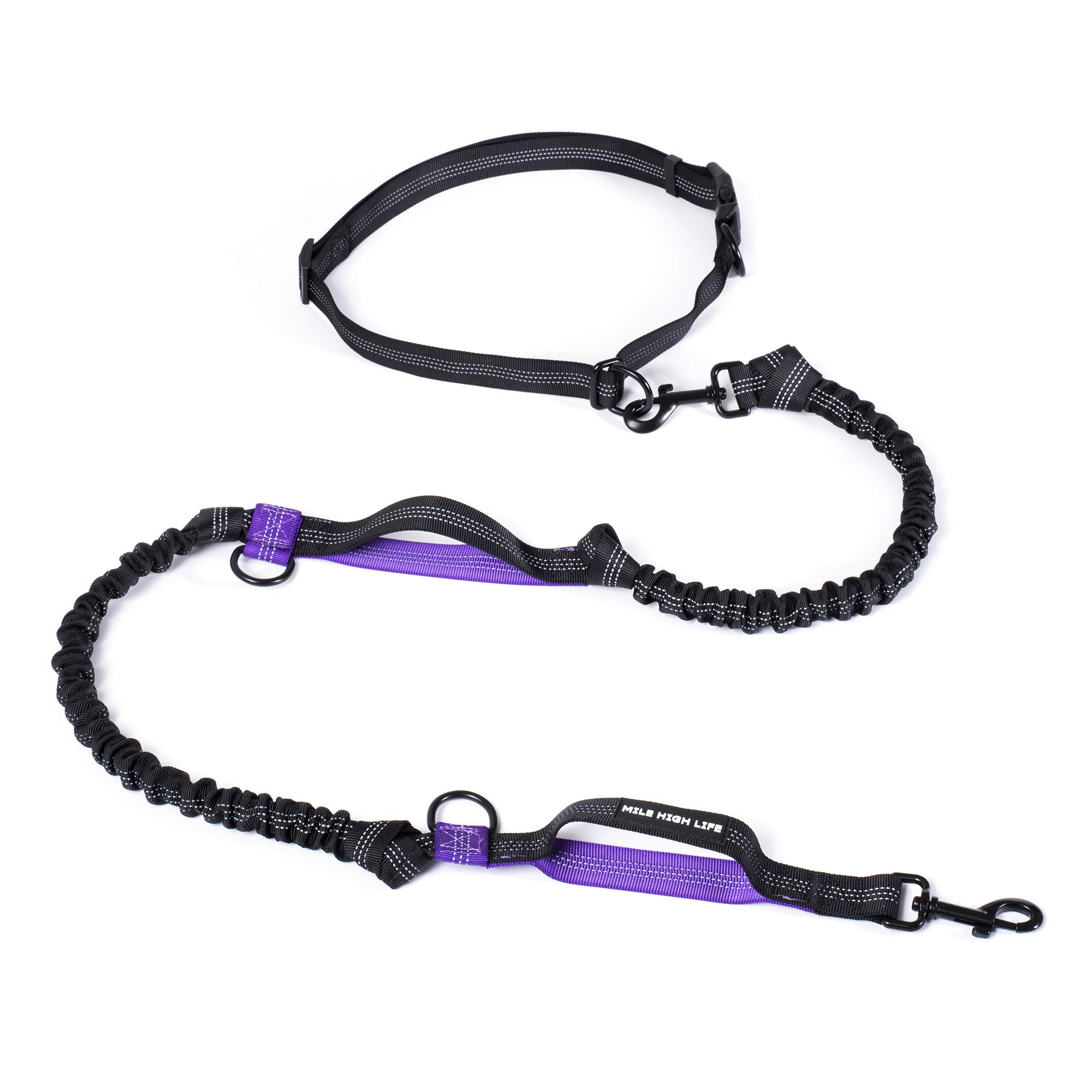 Mile High Life | Retractable Hands Free Dog Leash | Waist Running Adjustable | Reflective Dual Bungees | Dual Handles | Small Medium Large Dogs | (Purple)