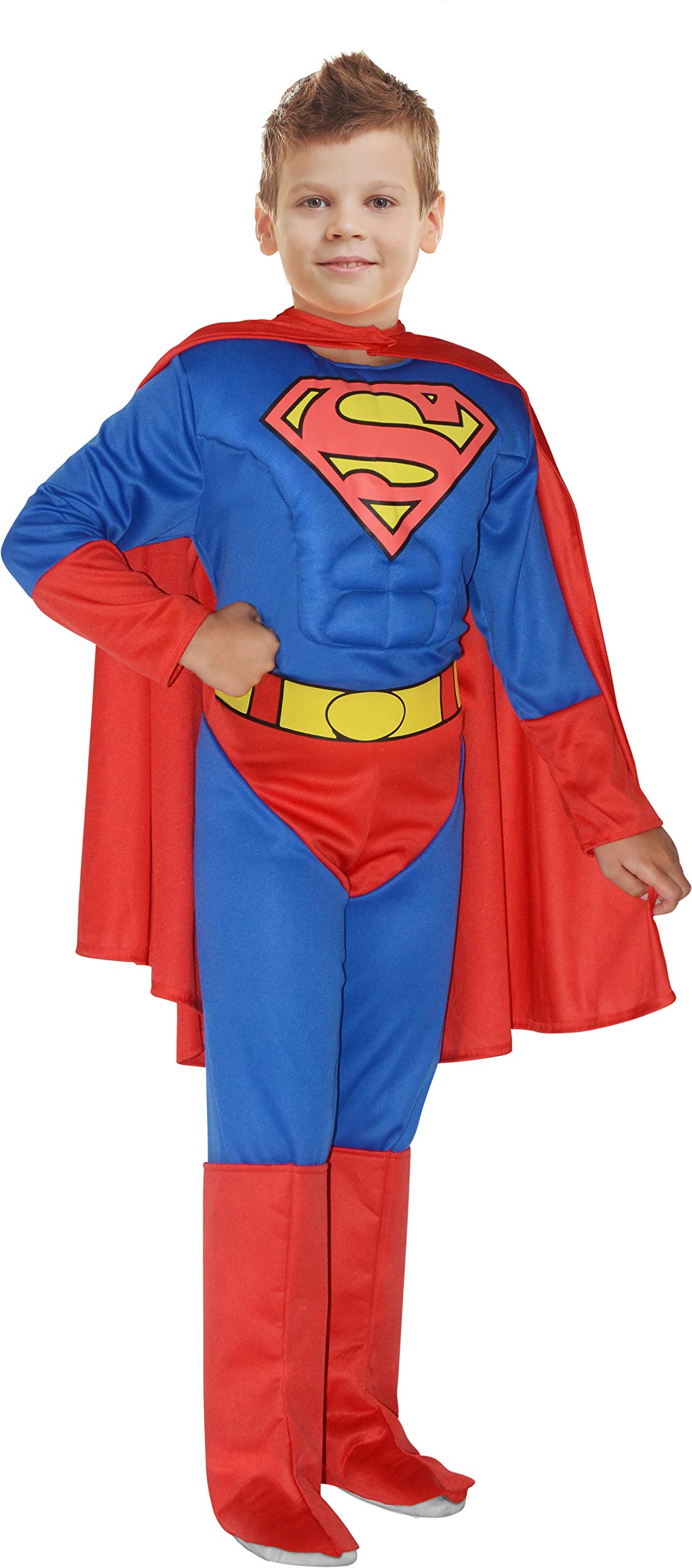 Superman costume disguise boy official DC Comics (Size 5-7 years) with padded muscles