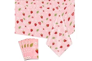 Ayearparty 4 Pack Strawberry Tablecloth Sweet One Birthday Table Cover Berry First Birthday Decorations Plastic Strawberry Theme Party Decor Party Supplies for Girls Baby Shower 108 x 54in