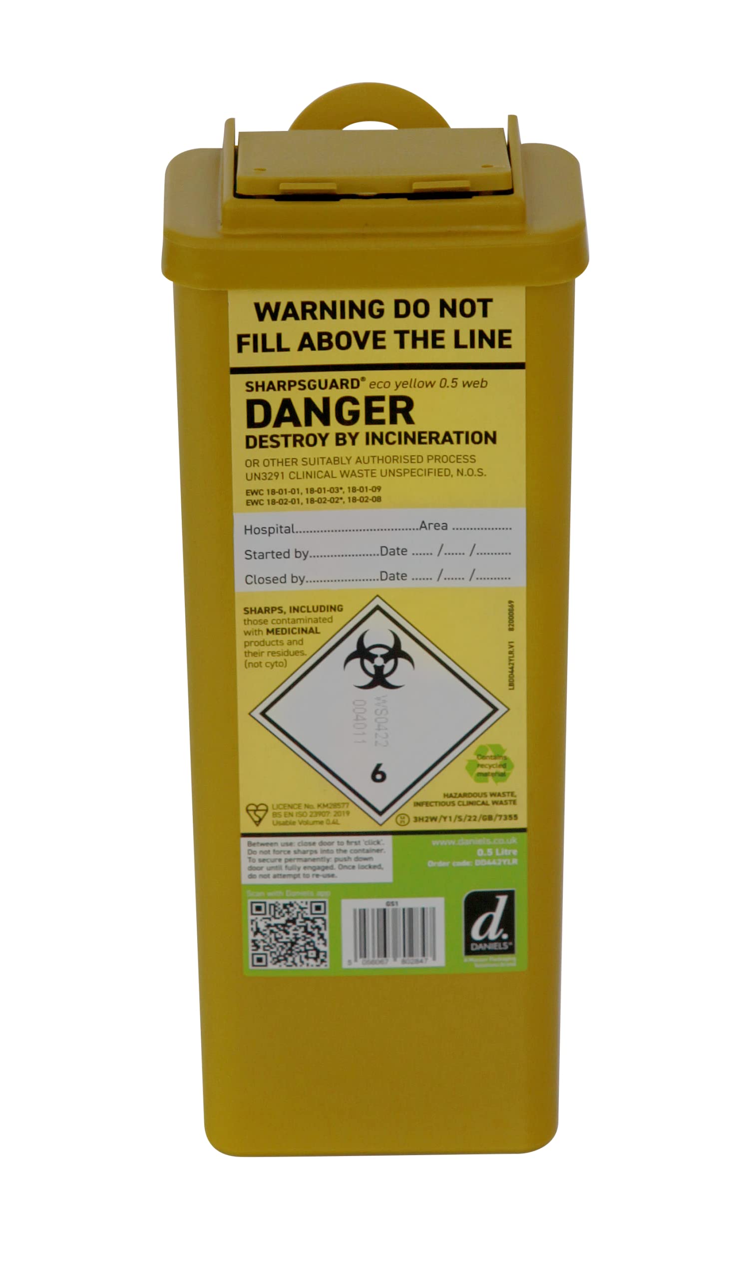 SharpsGuard Yellow 0.5 Bin