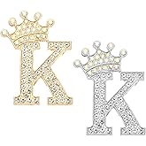 PATIKIL Letter Brooch Pins, Crown Initial Rhinestone Alphabet Letter Lapel Badges Pin for Women Suits Dress