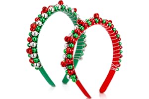 Yilloog 2 Pack Christmas Headband Red Green Silver Tone Christmas Holiday Bells Headbands for Women