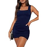 WIHOLL Womens Summer Mini Dress Graduation Party Club Cocktail Outfits Sleeveless Square Neck Bodycon Dresses