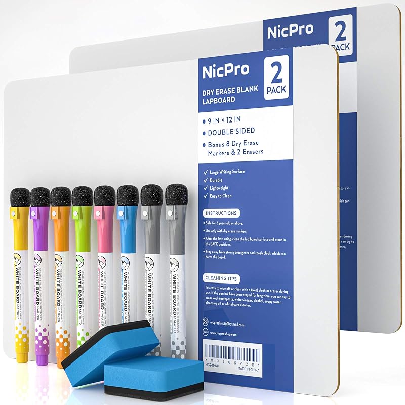 Nicpro 2 Pack Dry Erase Mini Whiteboard A4 22x30 cm Double Sided Lapboard