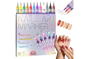 GENERIC 12 Colors Nail Art Pens Set, 2026 Upgraded Nail Art Markers, Fine Tip Nail Art Pen 0.5mm, Portable Nail Art Tools for Dotting Drawing Painting Liner DIY (12pcs)