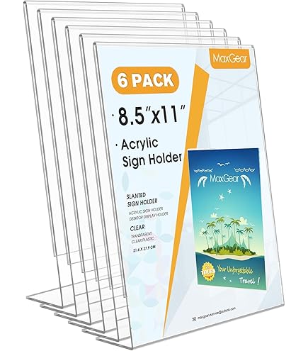 6 Pack Acrylic Sign Holder 8.5 X 11, Clear Double Side T Shape Acrylic Table Sign Stands For