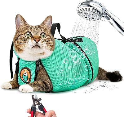 AWOOF Grooming Bag Adjustable Cat Shower Bag Dual Cat Sling Carrier