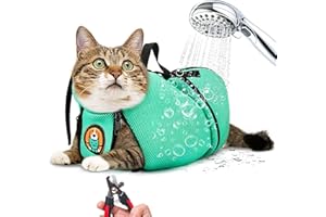 AWOOF Cat Grooming Bag Adjustable Cat Bathing Bag Anti Scratch Bite Polyester Soft Durable Mesh Cat Shower Bag for Small Medium Large Cats