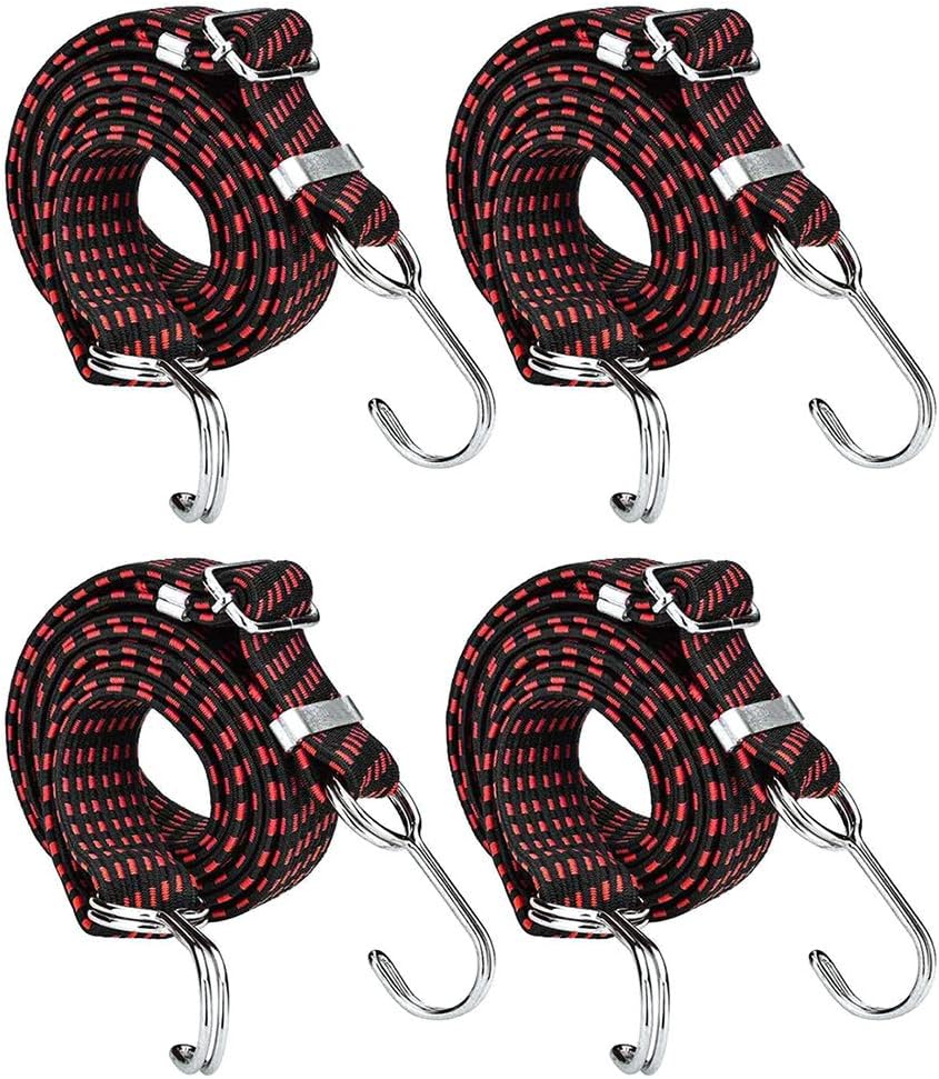 SDTC Tech 40 Inch Adjustable Flat Bungee Cords with Hooks 4Pack