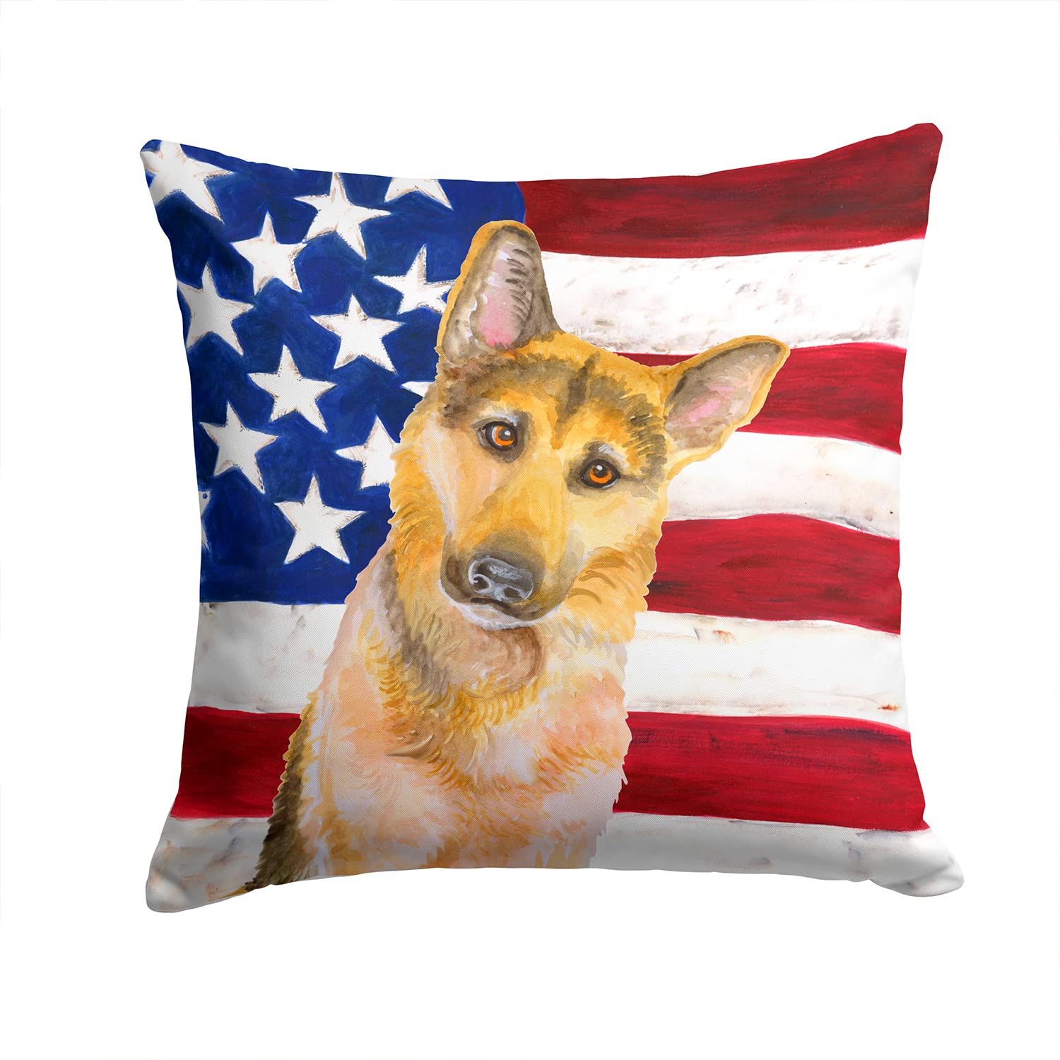 Caroline's Treasures BB9711PW1414 German Shepherd #2 Patriotic Outdoor Canvas Pillow, Multicolor