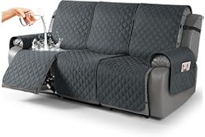 TAOCOCO 100% Waterproof Recliner Covers, Recliner Sofa Covers with Leg Straps, Reversible Recliner Couch Cover for Reclining Chair, Washable Couch Protector for Pets Kids(3 Seater, Dark Gray)