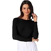 Allegra K Women's Boat Neck Long Sleeve Ribbed Sweaters Casual Pullover Tops