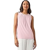 Kasper Women's Solid Ity Sl Jewel Pleat Nk Top