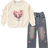 Peacolate 5-12Years Spring Fall Clothingsets Kid Little&Big Girls Pullover Long Sleeve T Shirt and Embroider Butterfly Jeans