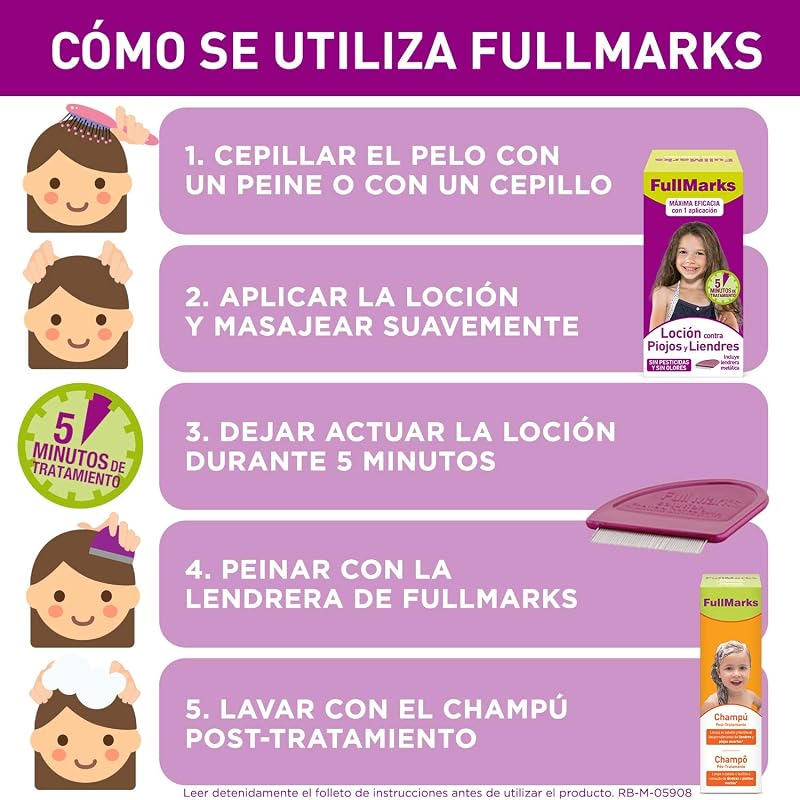FullMarks Kit Tratamiento Antipiojos para Niños, Elimina los Piojos, Contiene Loción 100 ml, Champú Post-Tratamiento 150 ml y Lendrera Metálica