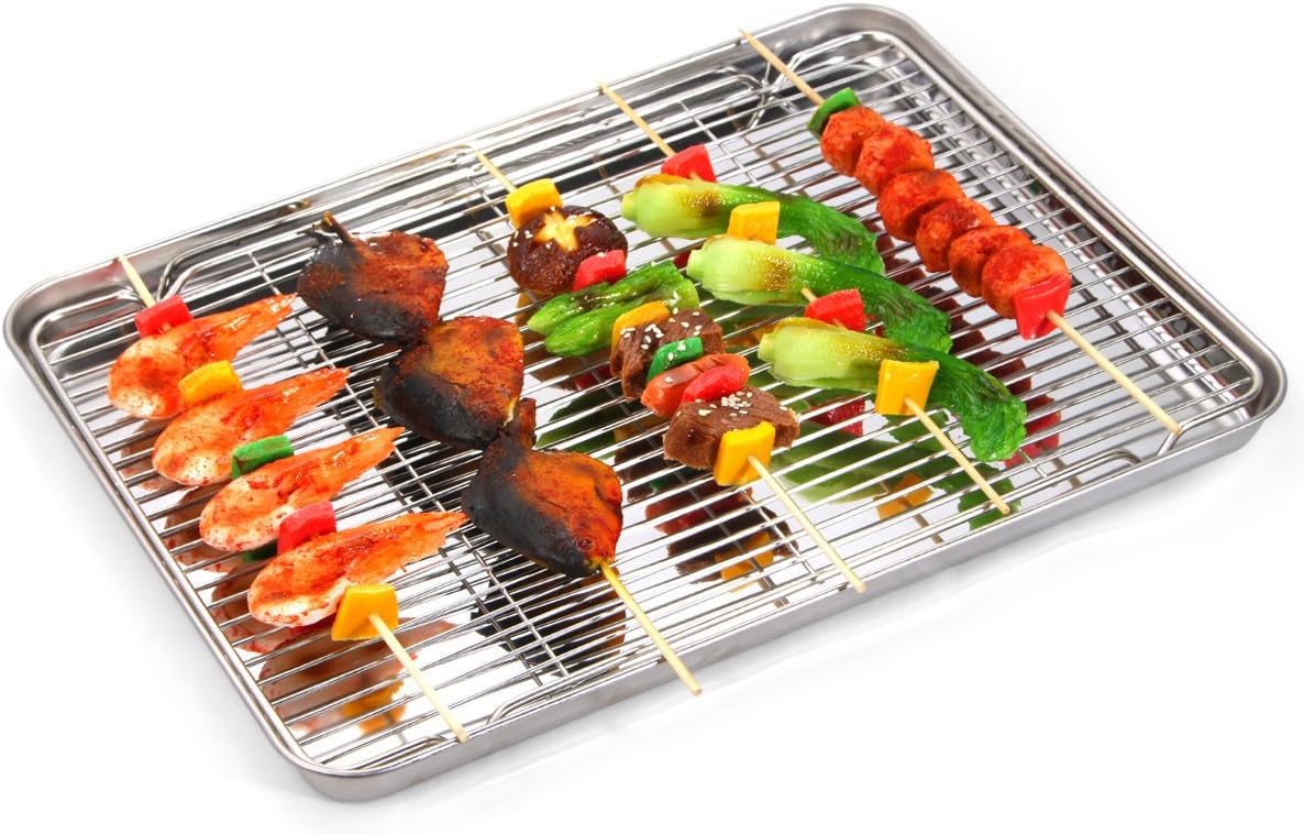Zacfton Baking sheets Rack Set, Cookie pan Nonstick Cooling Rack & Cookie sheets Rectangle Size 16 x 12 x 1inch, Stainless Steel & Non Toxic & Healthy, Superior Mirror Finish & Easy Clean: Kitchen & Dining