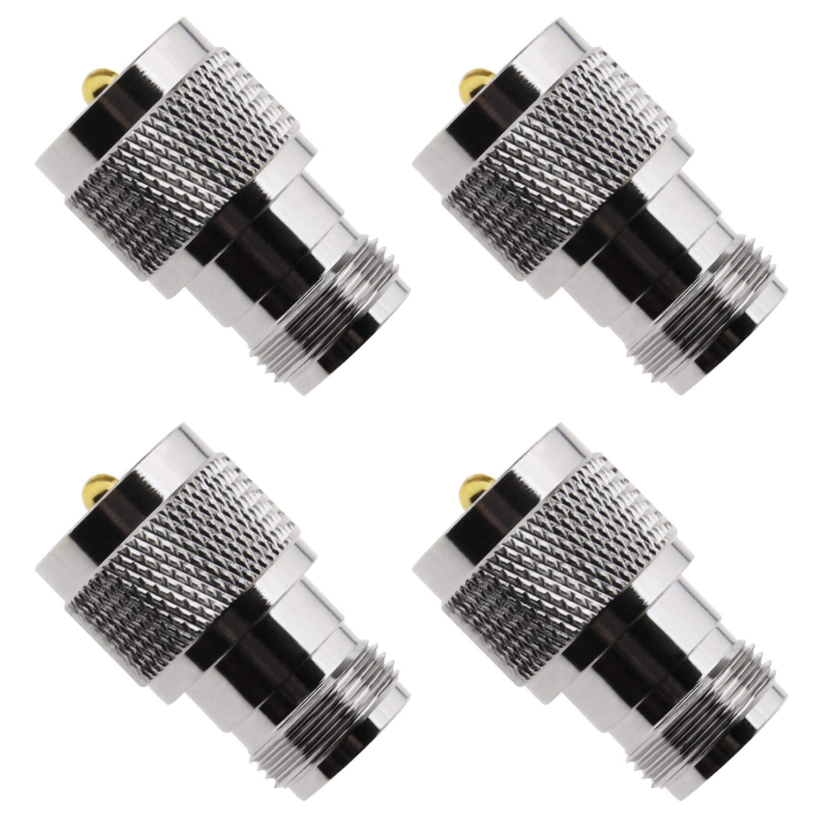 OTOTEC 4Pcs N Type Female to UHF Male PL259 RF Coaxial Adapters for Wireless LAN Devices Antennas WiFi Radios Gold-plated Contacts