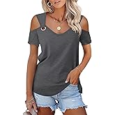Minetom Women's Cold Shoulder Tops Short Sleeve V Neck T Shirts Basic Summer Tees
